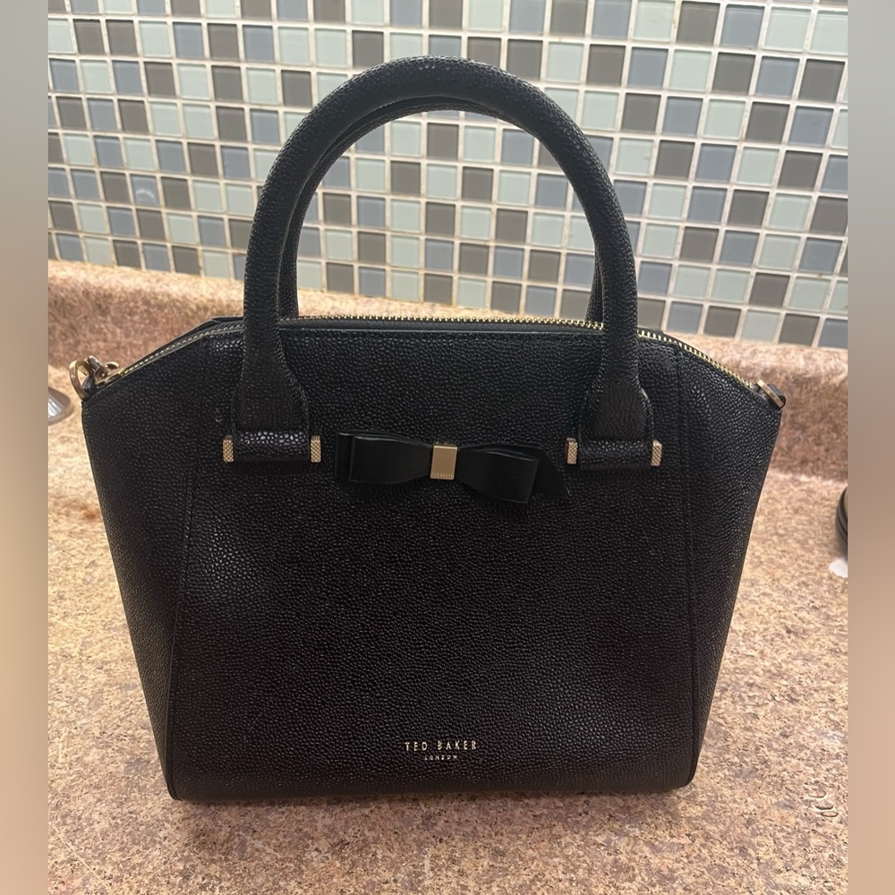 Ted Baker Black Textured Satchel with Bow Accent
